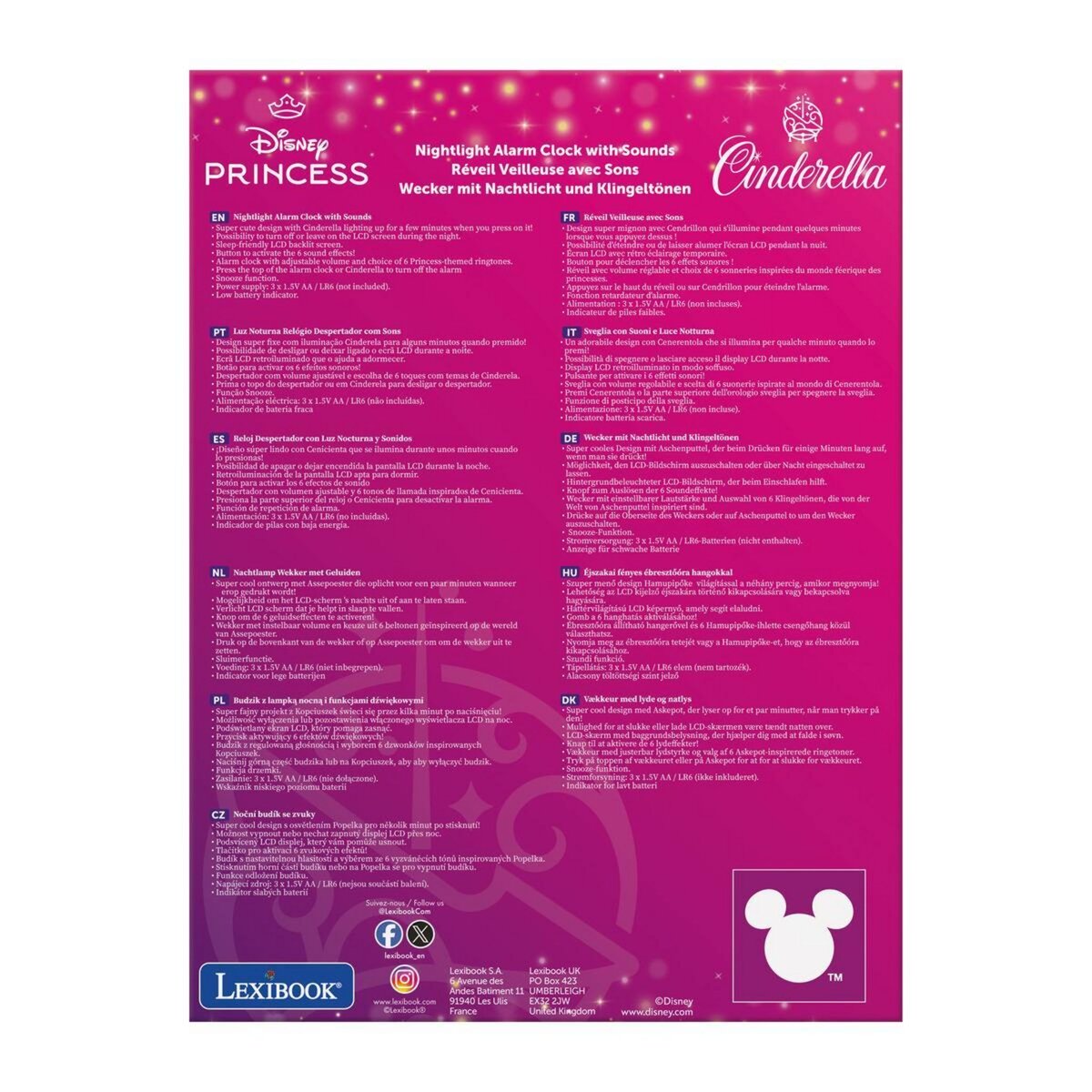 Lexibook Réveil avec veilleuse Disney Princesses Cendrillon 3D