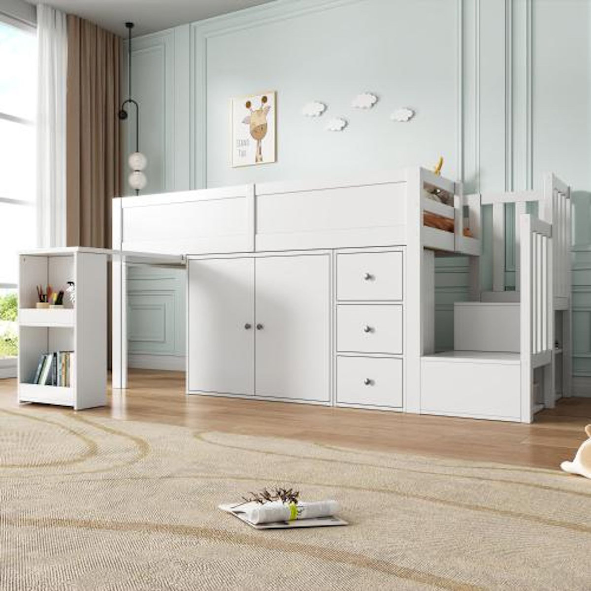 MERAX Lit combiné enfant 90x200 cm coloris blanc mdf