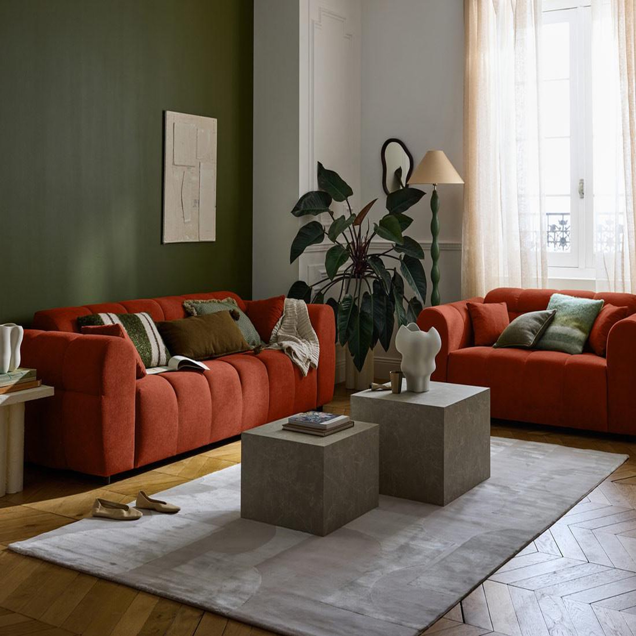 Voir la diapositive 3 : BEST MOBILIER Ray - canapé droit 3 places en tissu texturé