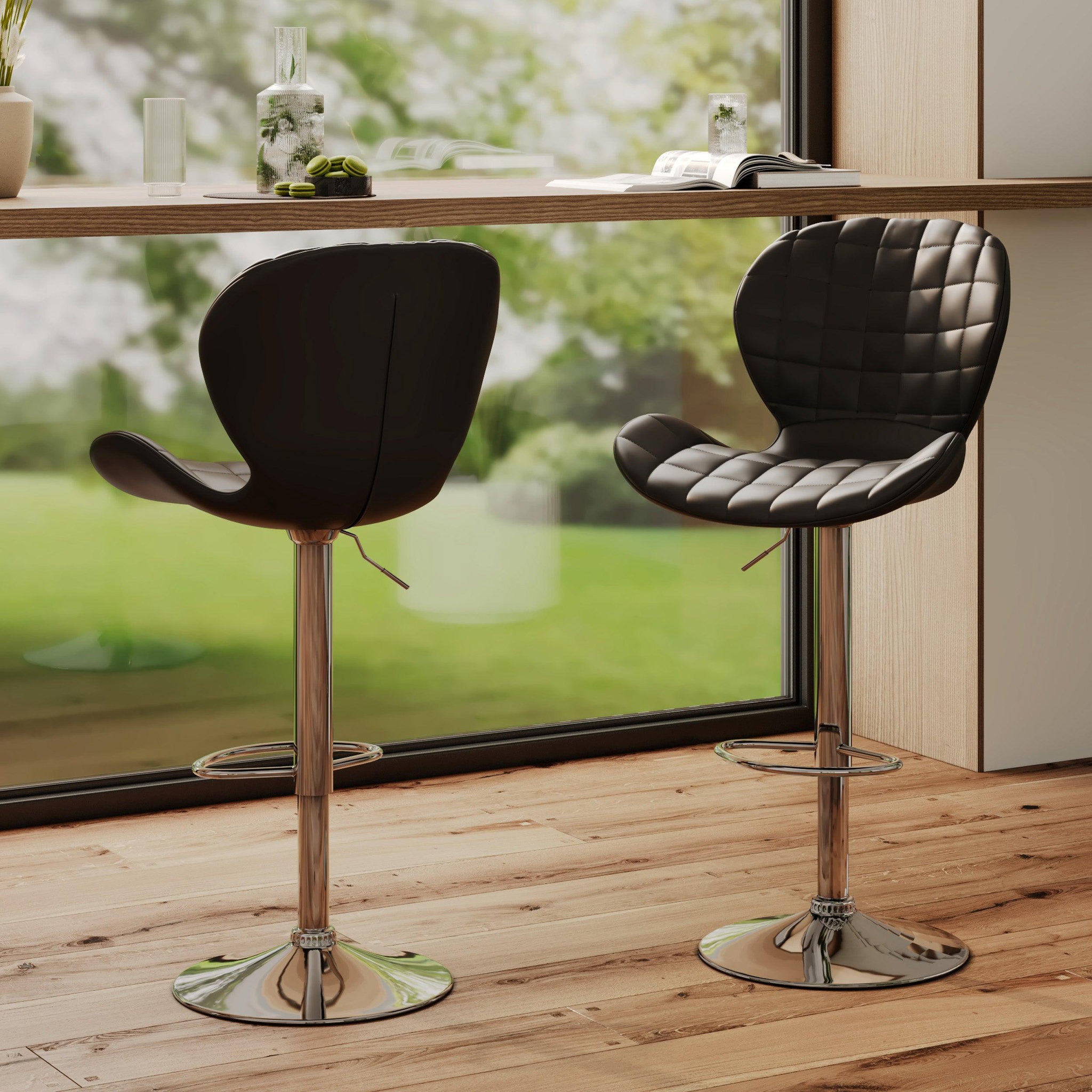 Voir la diapositive 2 : MAISON PAVANE Lot de 2 chaises de bar réglables 53/74 cm en cuir synthétique noir-mazzia