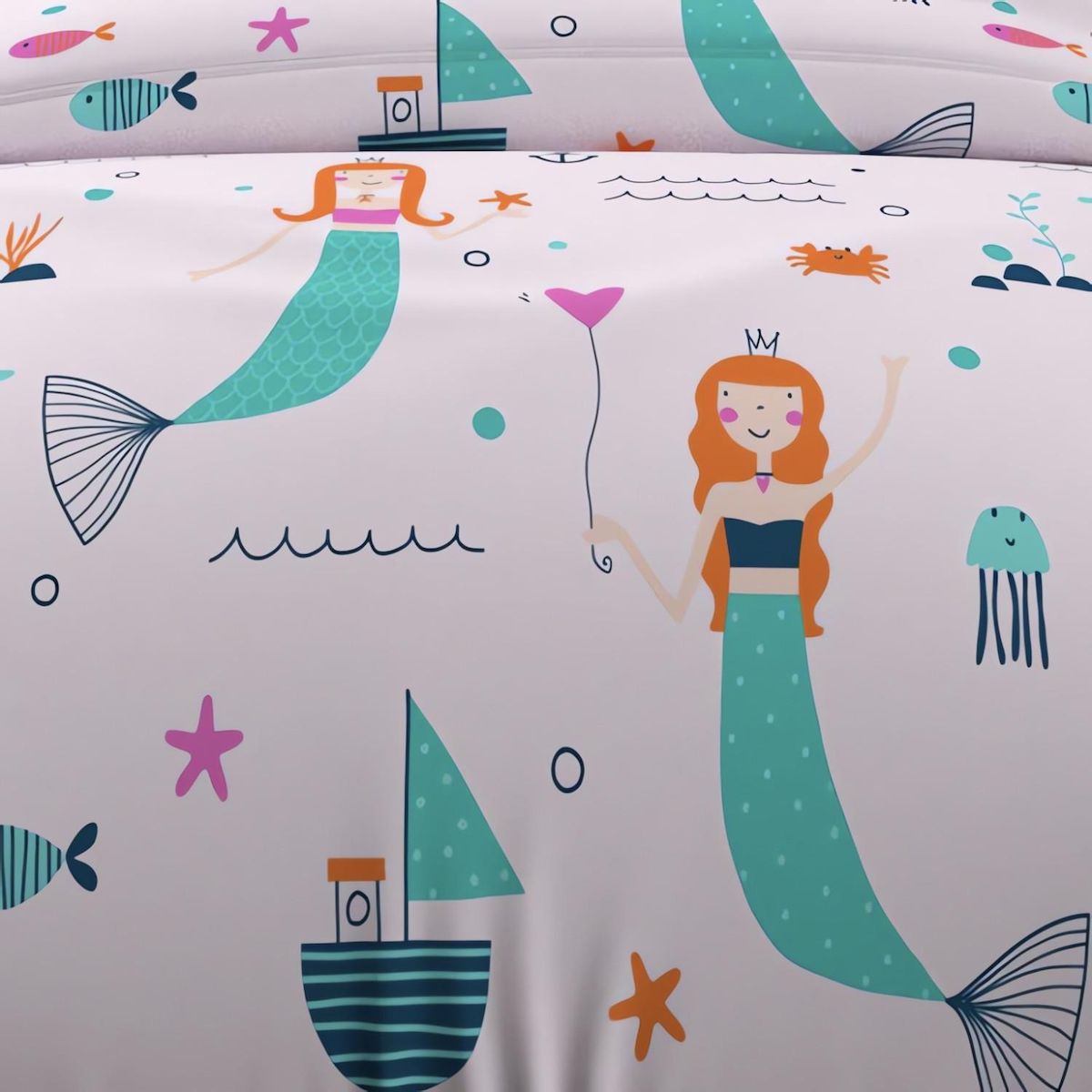 SOLEIL D'OCRE Parure housse de couette SIRENES, 100% coton 57 fils/cm2, par Soleil d'Ocre