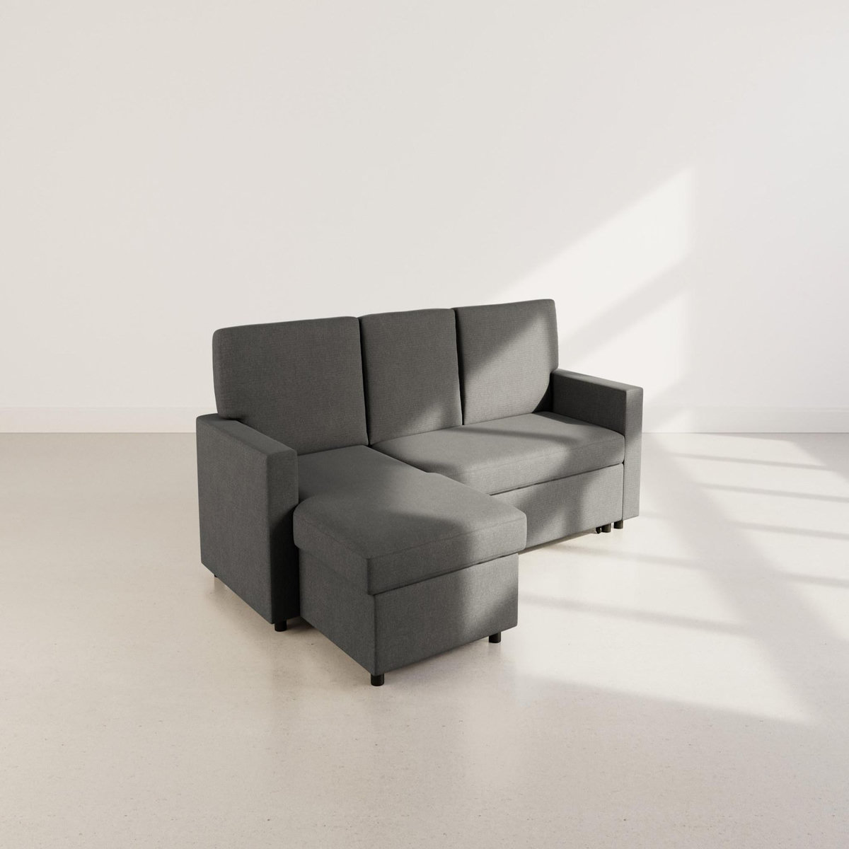 BEST MOBILIER Meiya - canapé d'angle réversible 4 places convertible avec coffre en tissu