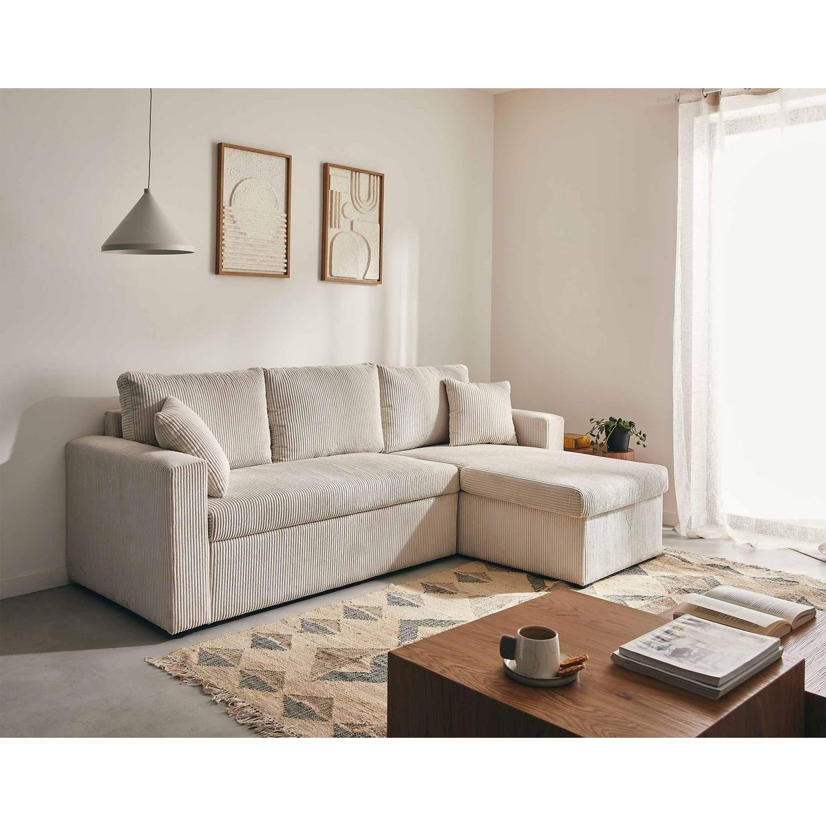 BEST MOBILIER Cyrus - canapé d'angle réversible 4 places - convertible avec coffre - en velours côtelé