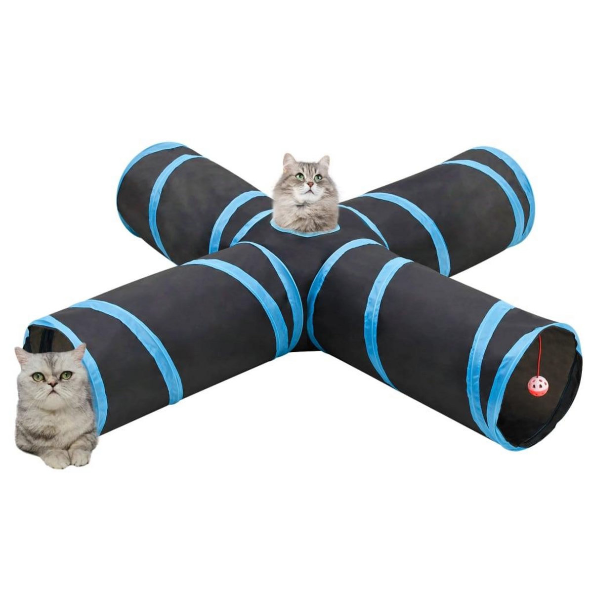 VIDAXL Tunnel pour chats a 4 voies Noir et bleu 132 cm Polyester