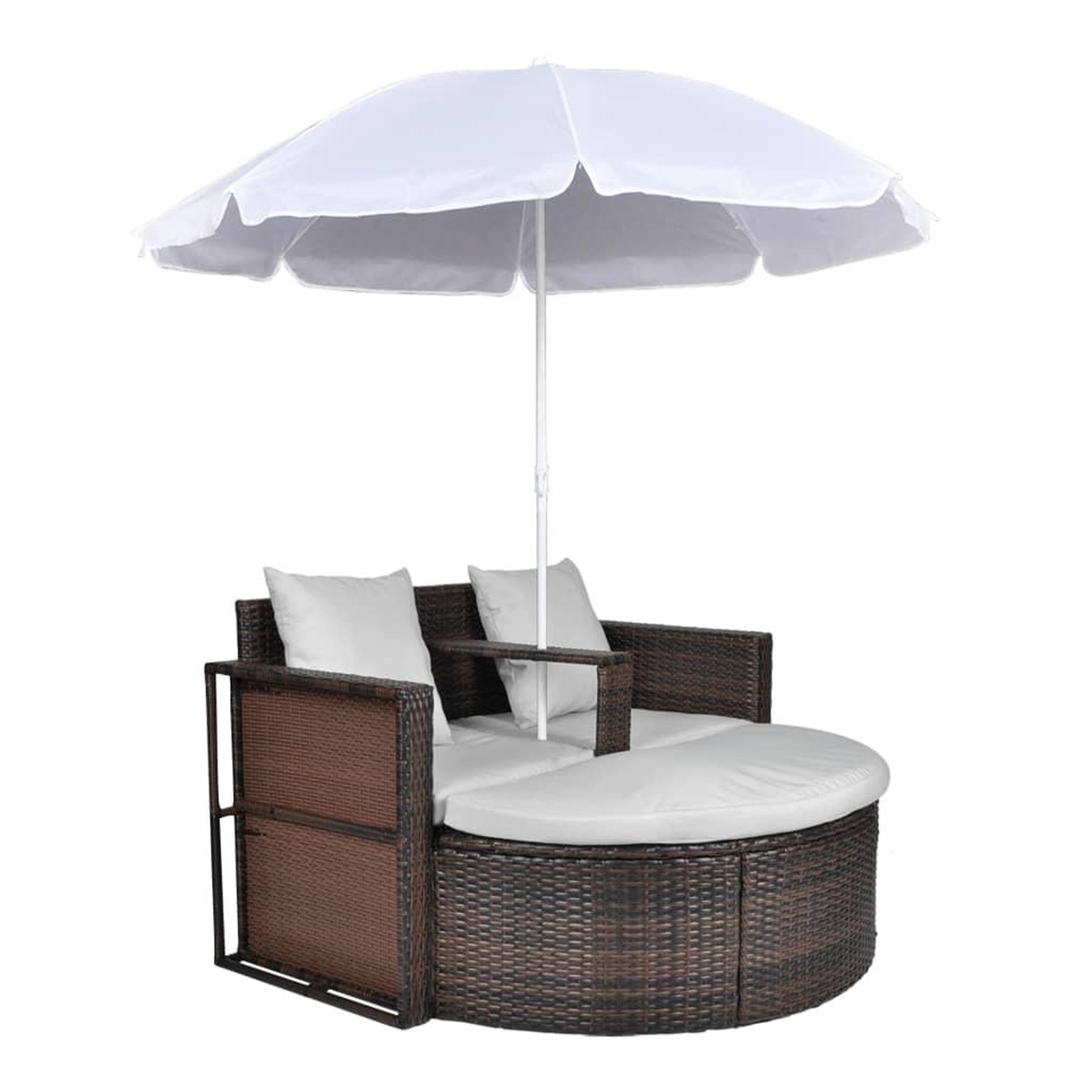 VIDAXL Lit de jardin avec parasol Marron Resine tressee