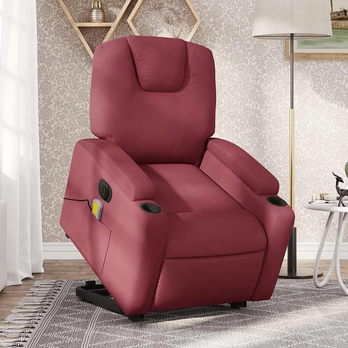 VIDAXL Fauteuil inclinable de massage electrique Rouge bordeaux Tissu