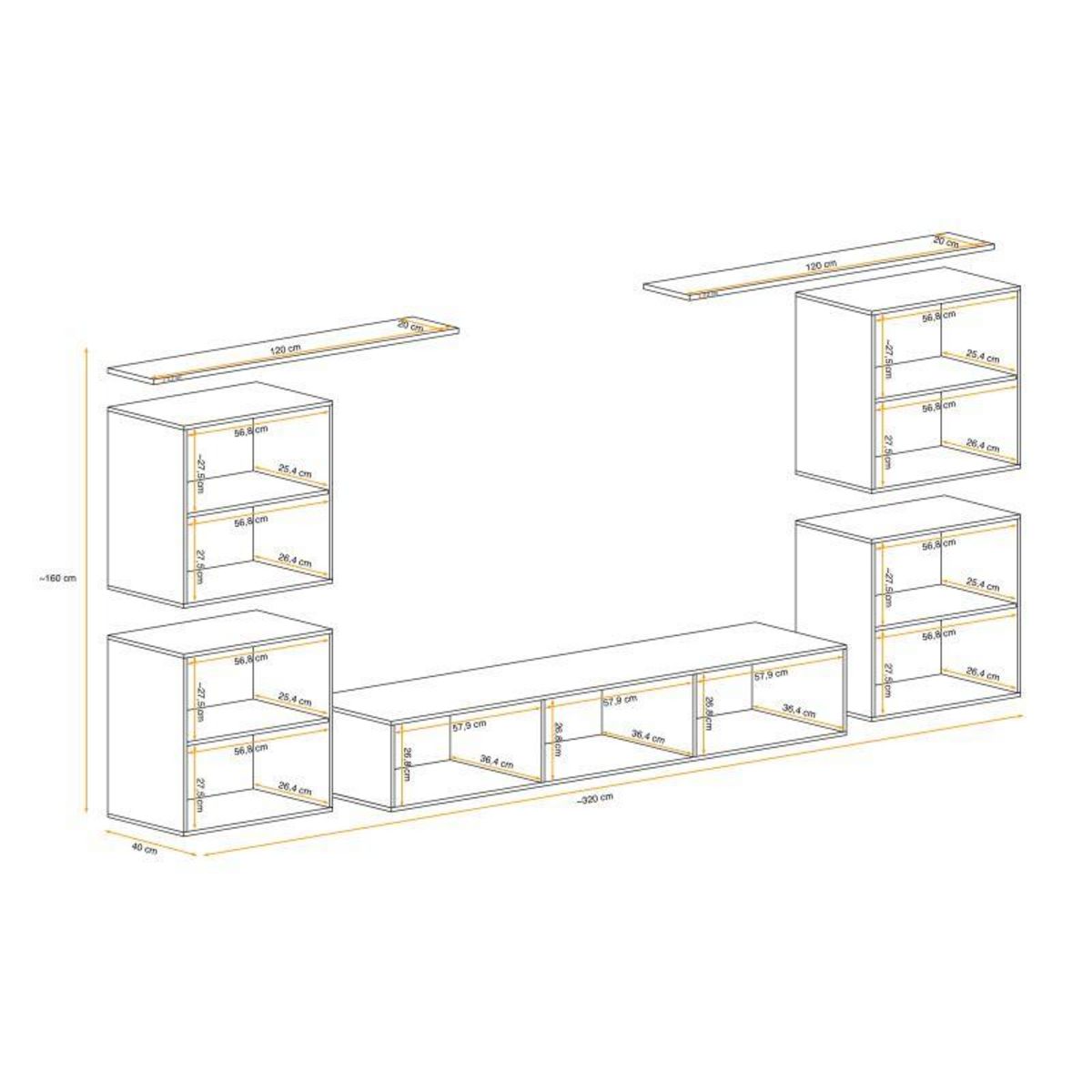 Paris Prix Meuble TV Mural Design  Switch IV  320cm Noir & Blanc