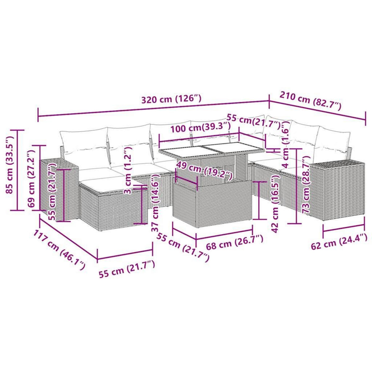 VIDAXL Salon de jardin 9 pcs avec coussins noir resine tressee