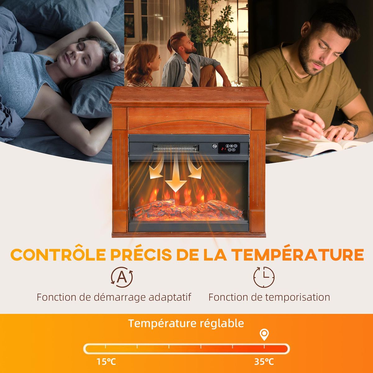 HOMCOM Cheminée électrique design effet bois 1000-2000W télécommande réglable