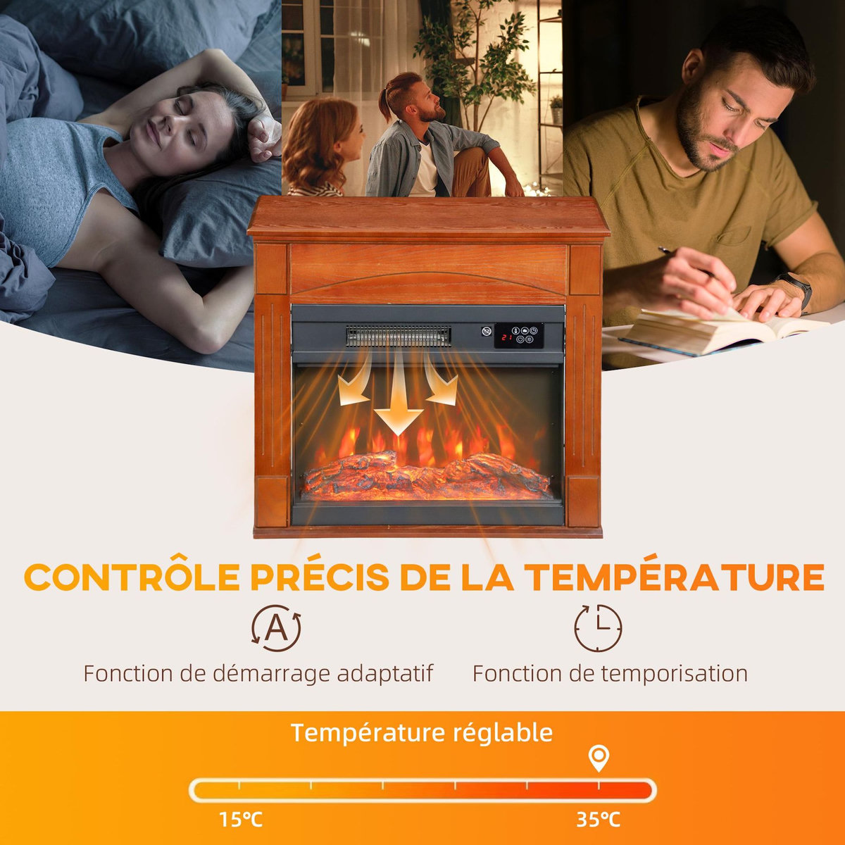 HOMCOM Cheminée électrique design effet bois 1000-2000W télécommande réglable