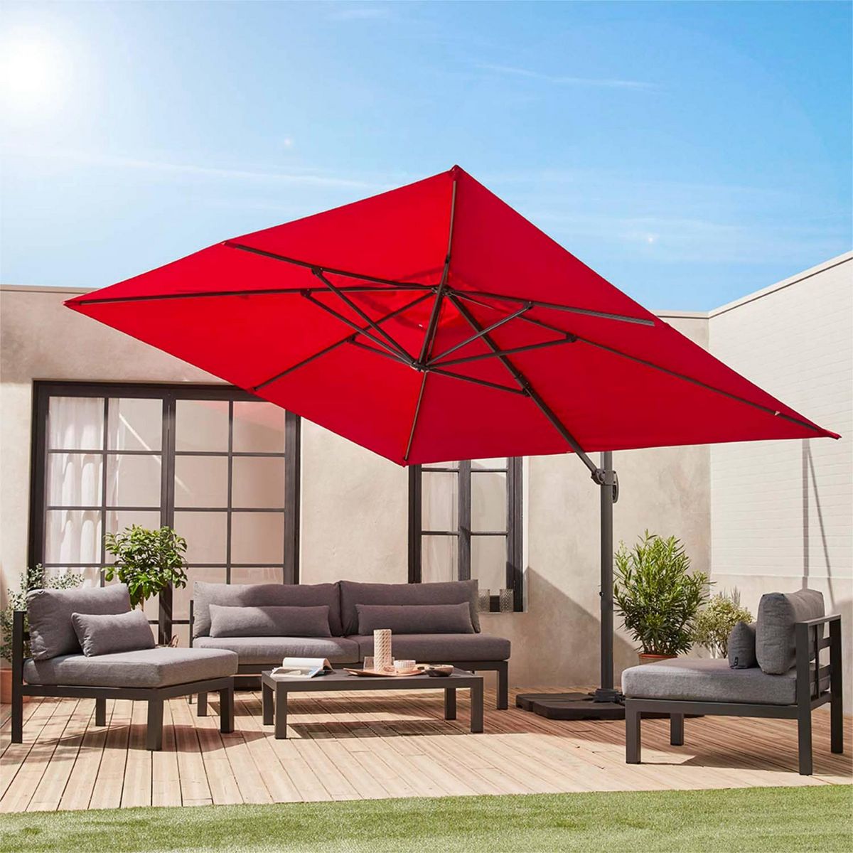 SWEEEK Parasol déporté rectangulaire 3x4m - Wimereux - Parasol excentré inclinable dans 5 positions, rotatif à 360°