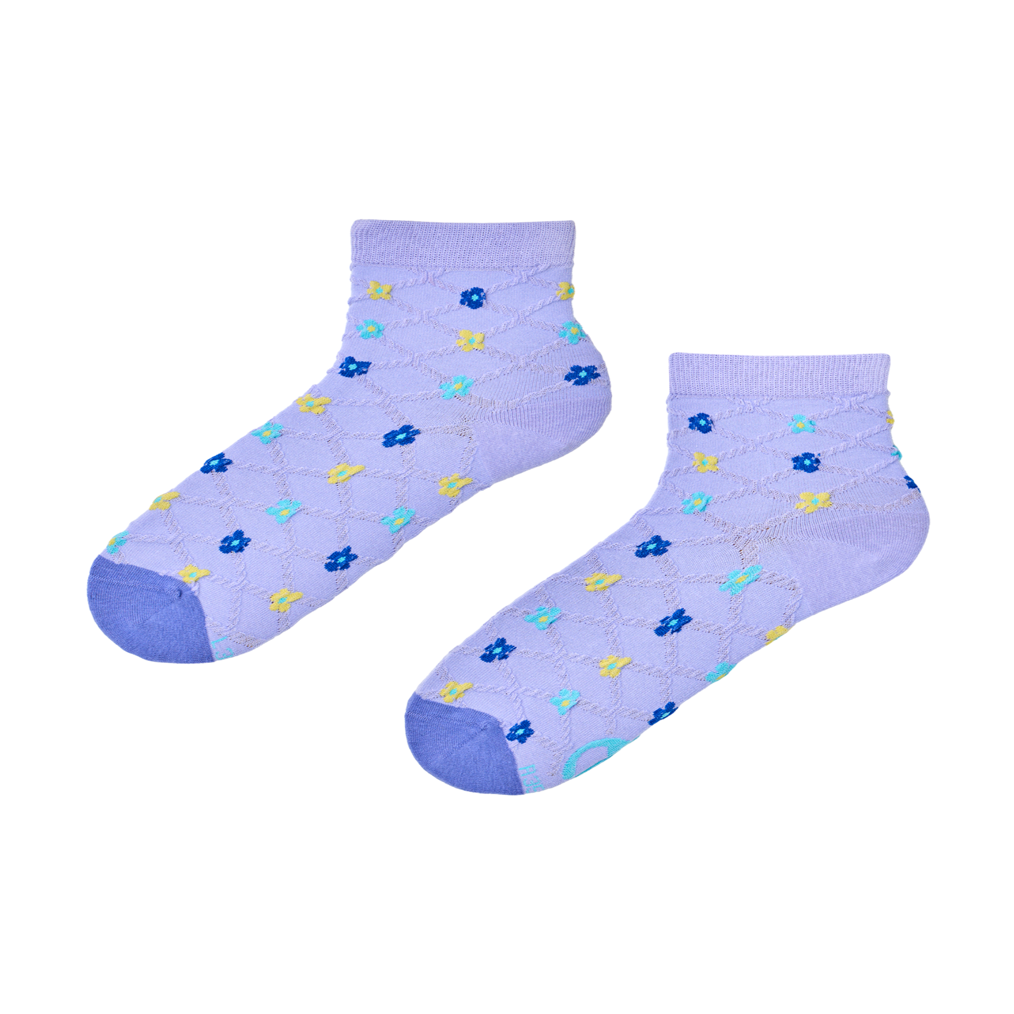 DEDOLES Chaussettes courtes cutecore fleurs violettes & bleues. Coloris disponibles : Violet
