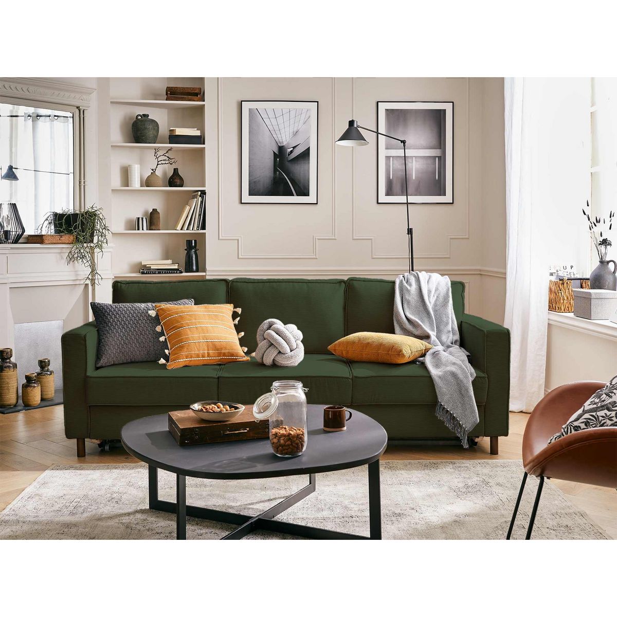 LISA DESIGN Jake - canapé 3 places - convertible - en velours côtelé