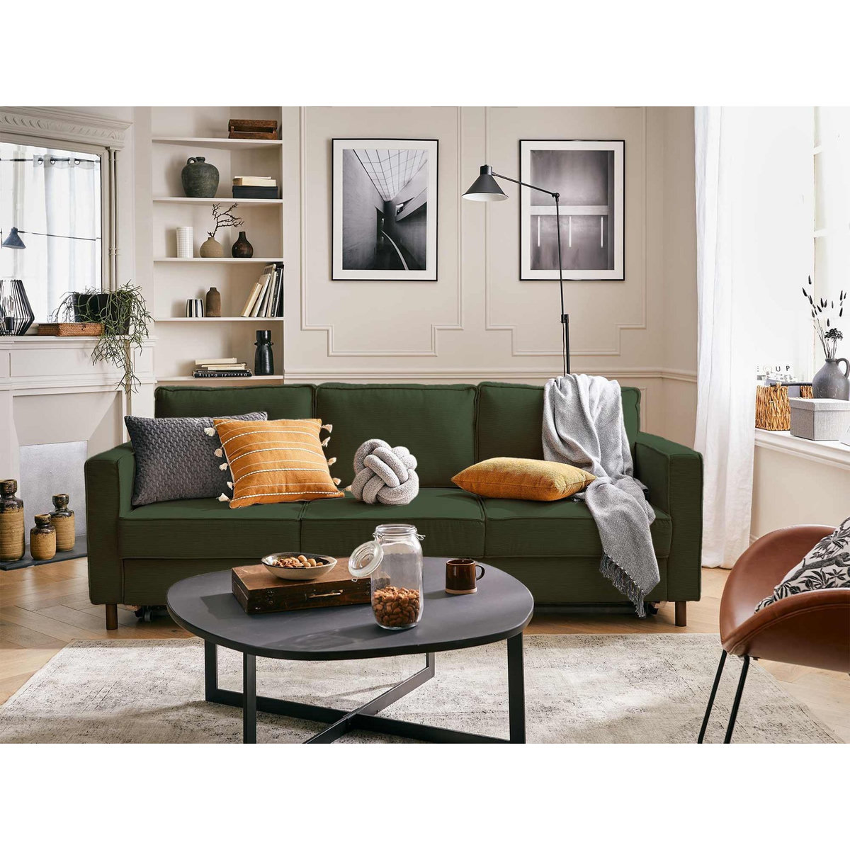 LISA DESIGN Jake - canapé 3 places - convertible - en velours côtelé