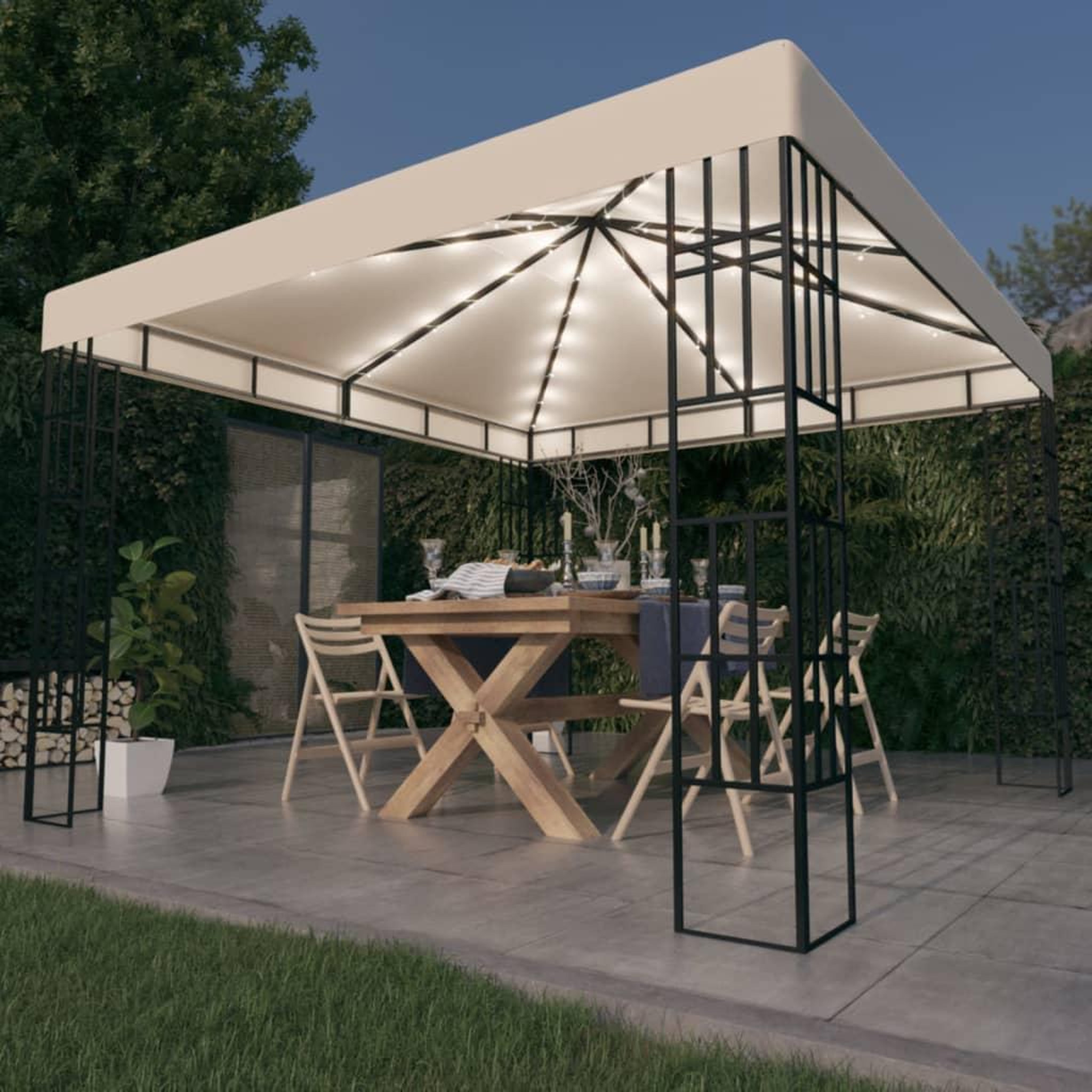 Voir la diapositive 1 : VIDAXL Tonnelle avec guirlande lumineuse a LED 3x3 m Creme
