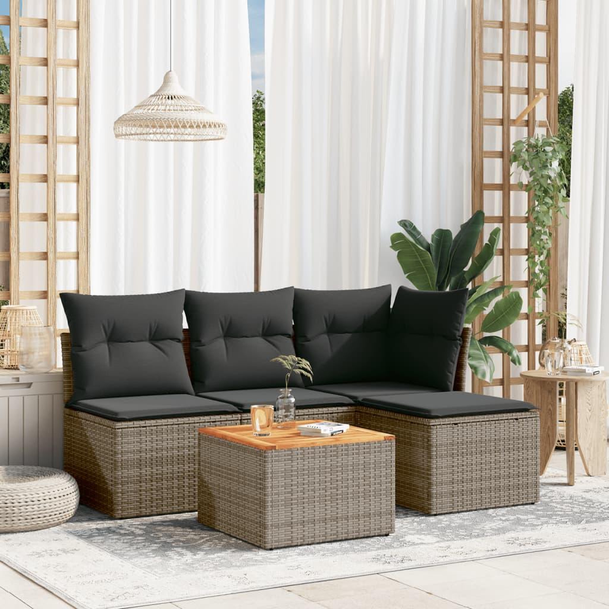 VIDAXL Salon de jardin 5 pcs avec coussins gris resine tressee
