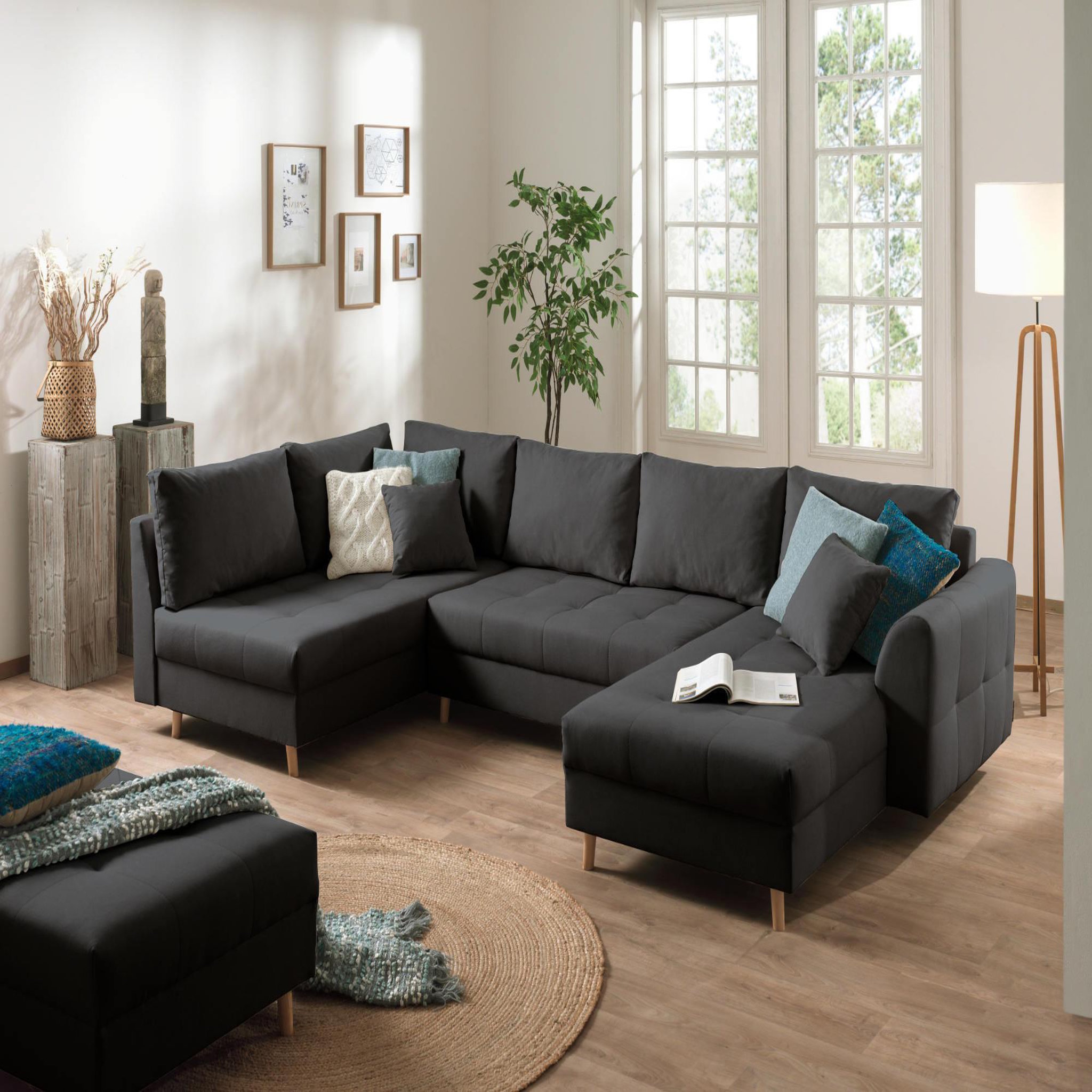 Voir la diapositive 1 : LISA DESIGN Rune - canapé panoramique avec pouf d'appoint - 7 places - style scandinave - gauche