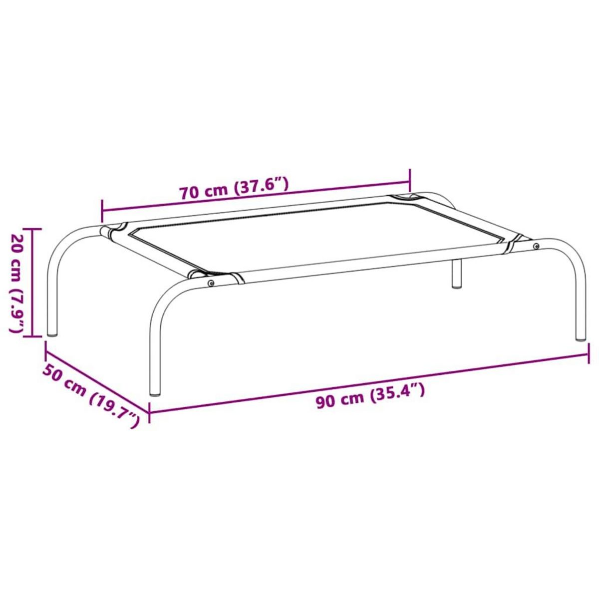VIDAXL Lit sureleve pour chien gris 90x50x20 cm tissu oxford et acier