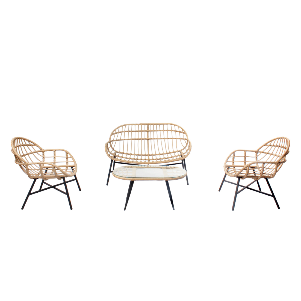 CONCEPT USINE Salon de jardin 4 places canapé + fauteuils beige EVORA