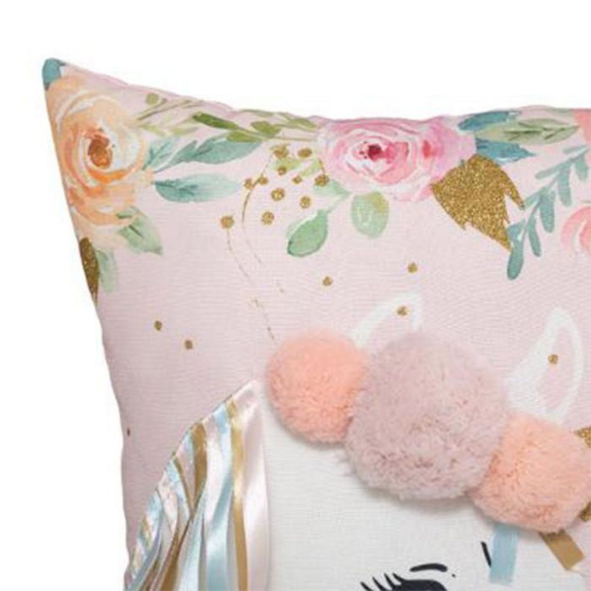 Atmosphera Kids Coussin Déco Enfant  Licorne Ruban  40x40cm Rose