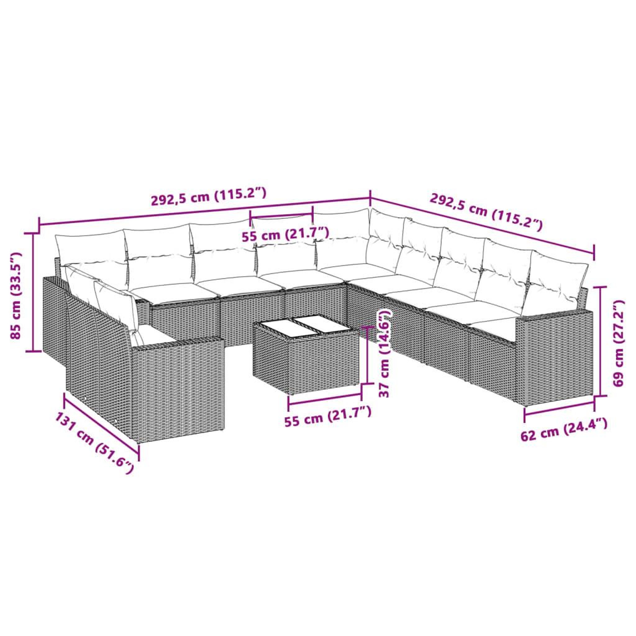 Voir la diapositive 3 : VIDAXL Salon de jardin avec coussins 12 pcs gris clair resine tressee