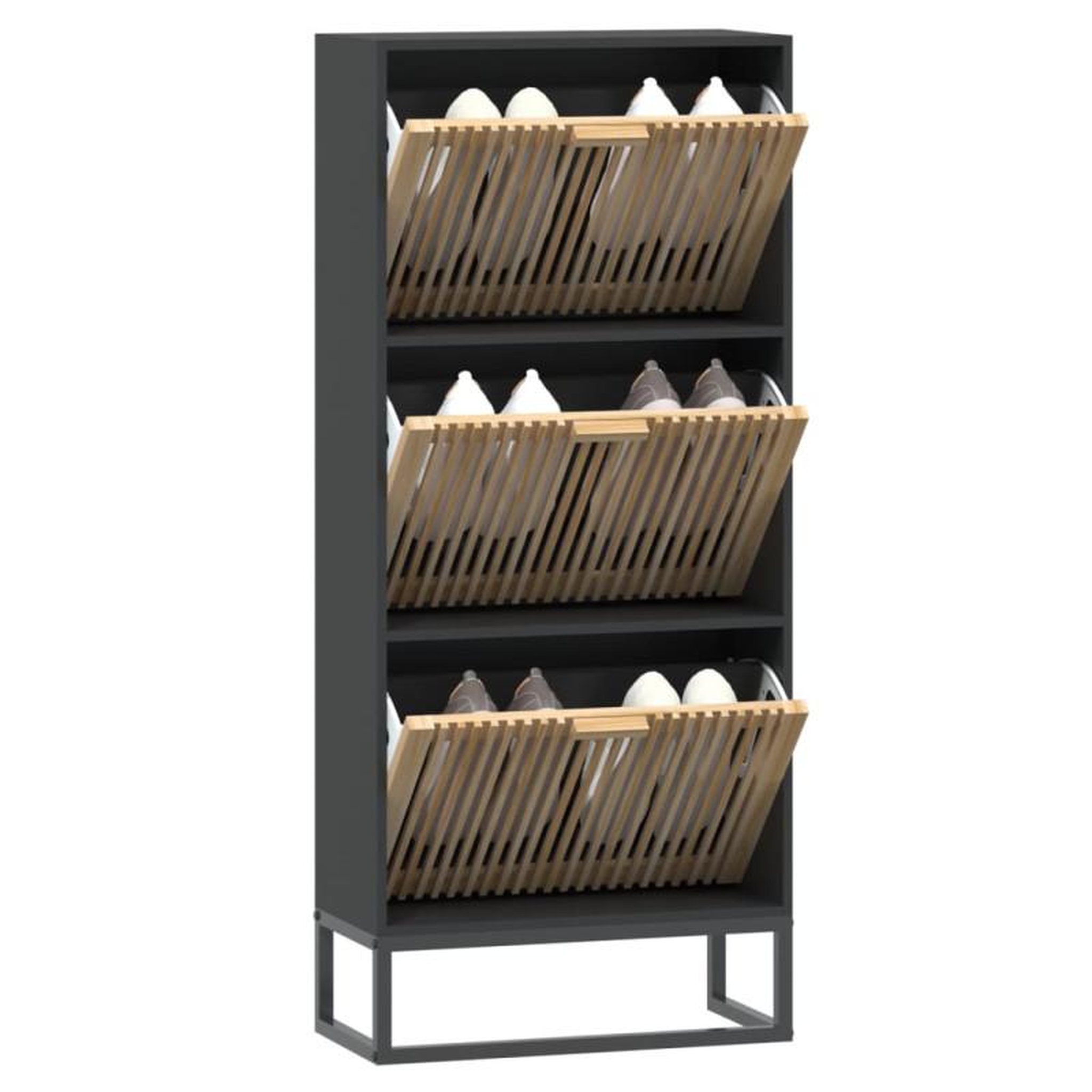 Voir la diapositive 3 : VIDAXL Armoire à chaussures noir 52x25x120 cm bois d ingénierie