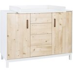 SCHARDT Commode avec plan à langer 2 portes 4 tiroirs bois clair et blanc Timber L 124 x H 102 x P 53/70 cm