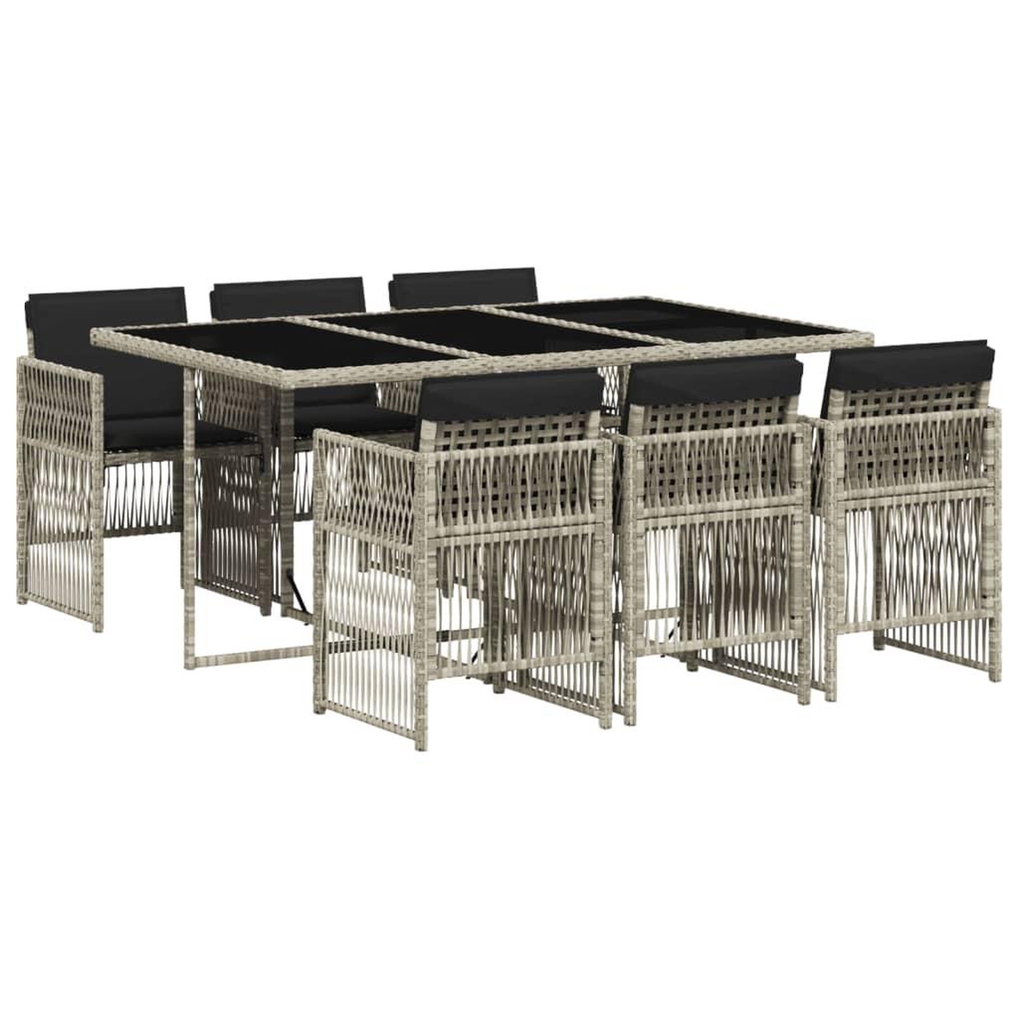 Voir la diapositive 2 : VIDAXL Ensemble a manger de jardin et coussins 7 pcs gris clair rotin