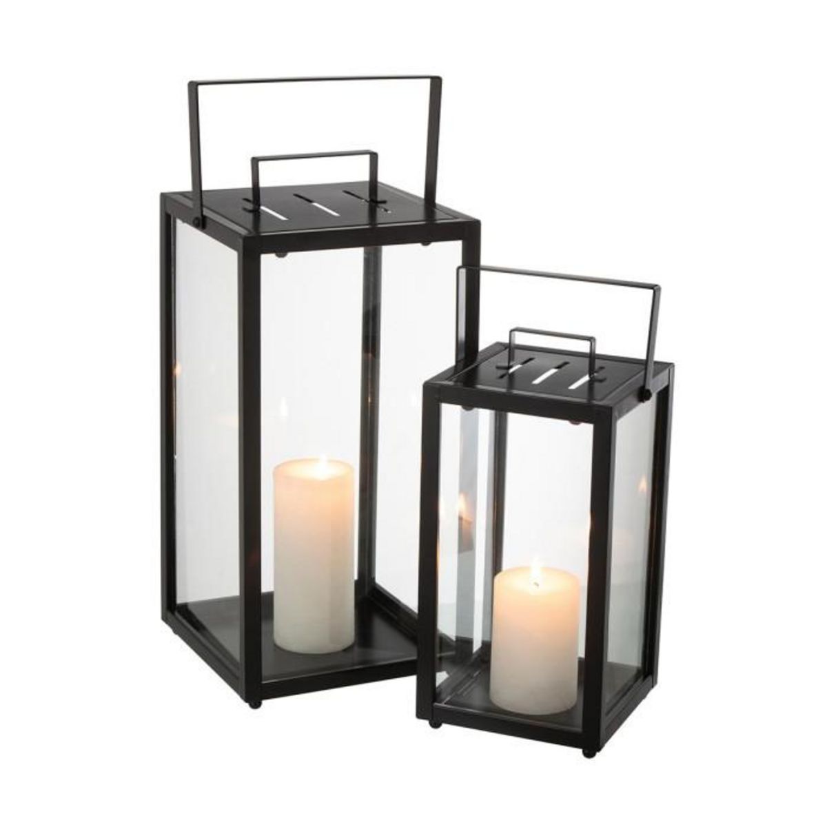 Paris Prix Lot de 2 Lanternes en Verre  Alo  43cm Noir