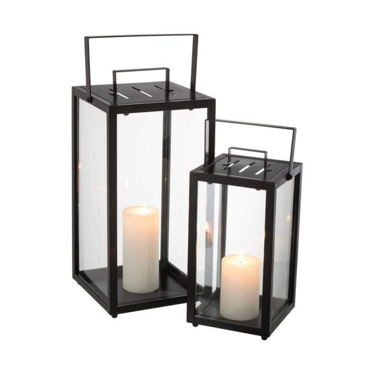 Paris Prix Lot de 2 Lanternes en Verre  Alo  43cm Noir