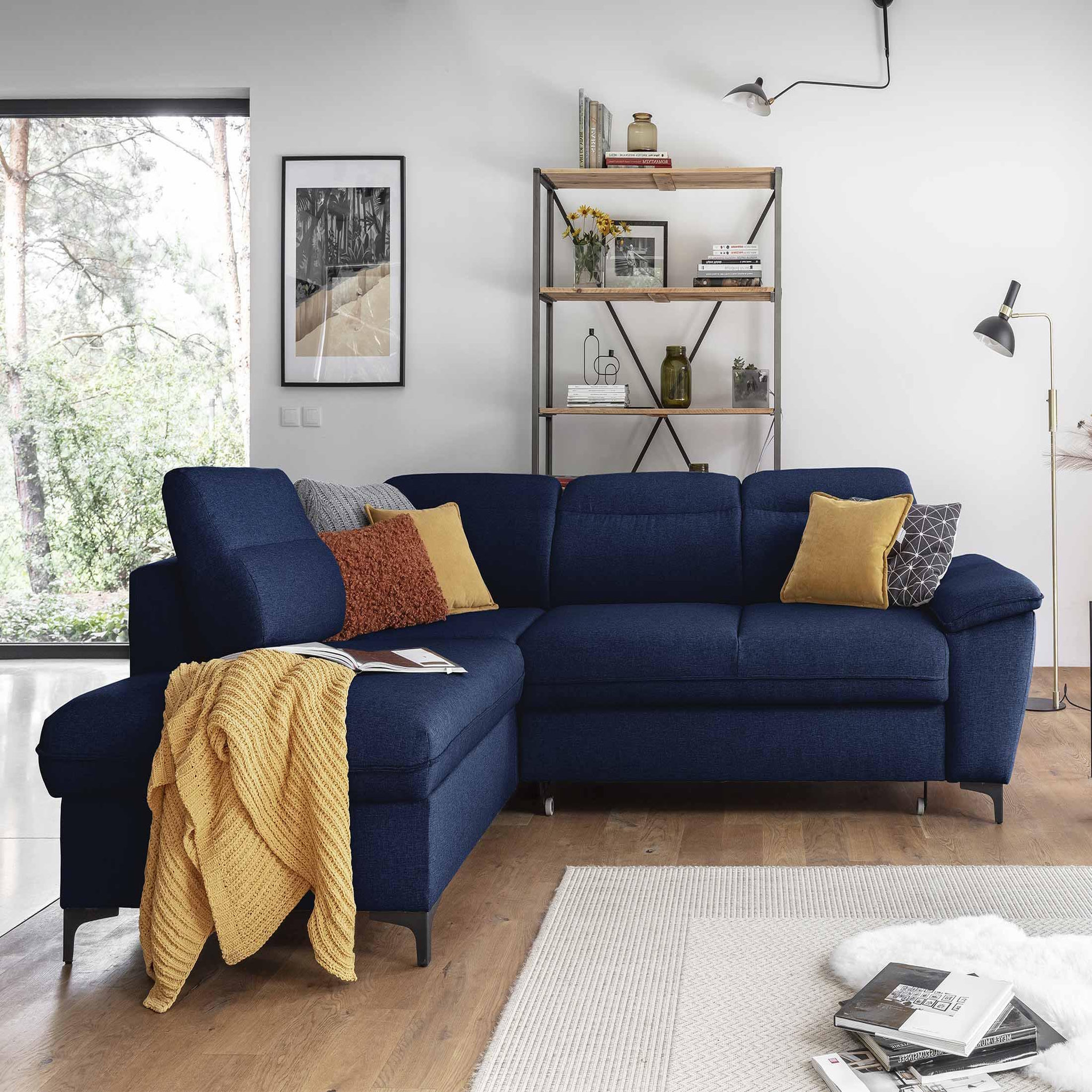 Voir la diapositive 5 : BEST MOBILIER Clever - canapé d'angle gauche - 5 places - convertible avec coffre et têtières - en tissu
