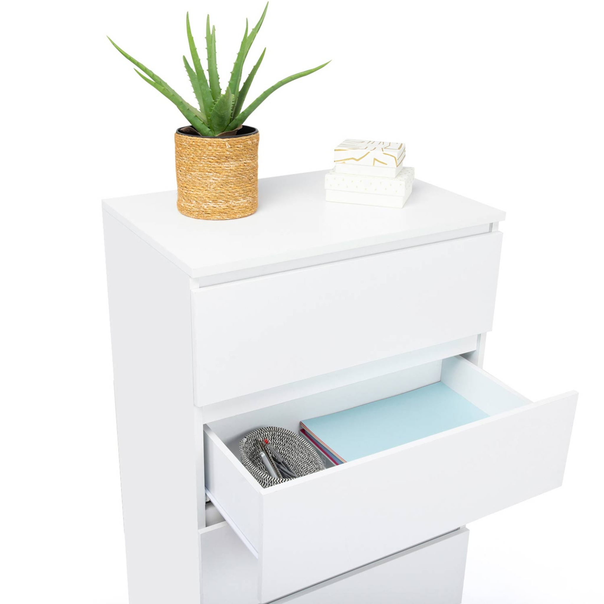 Voir la diapositive 6 : ID MARKET Chiffonnier 5 tiroirs tomi 60x40x100 cm commode semainier bois blanc