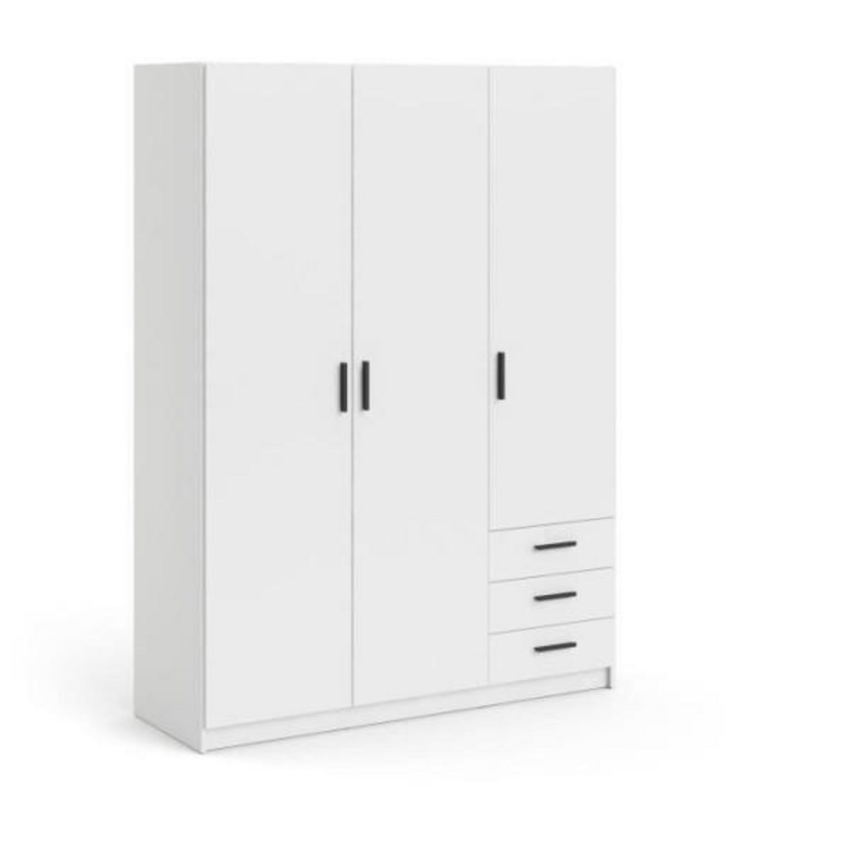 TVILUM Armoire VEGA - Décor Blanc mat - 3 portes + 3 tiroirs - L 147 x P 49,6 x H 200,4 cm