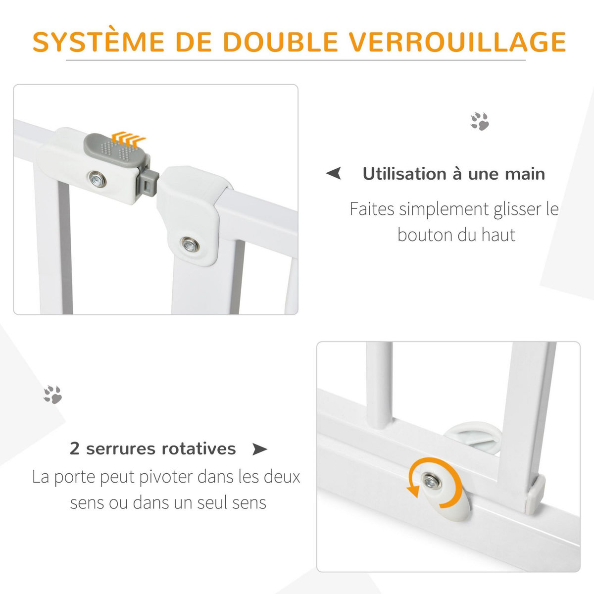 PAWHUT Barrière de sécurité barrière pour animal domestique longueur réglable barrière escaliers couloirs portes sans perçage en acier et ABS dim. 75-115L x 76H cm blanc