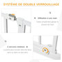 Voir la diapositive 4 : PAWHUT Barrière de sécurité barrière pour animal domestique longueur réglable barrière escaliers couloirs portes sans perçage en acier et ABS dim. 75-115L x 76H cm blanc