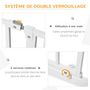 Voir la diapositive 4 : PAWHUT Barrière de sécurité barrière pour animal domestique longueur réglable barrière escaliers couloirs portes sans perçage en acier et ABS dim. 75-115L x 76H cm blanc