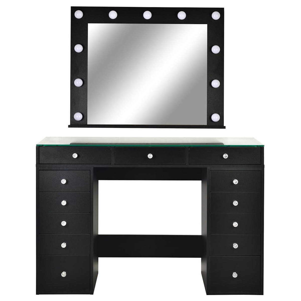 Paris Prix Coiffeuse Avec 13 Tiroirs & Miroir  Beauté  120cm Noir