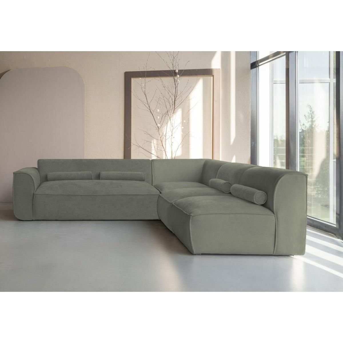 BEST MOBILIER Felix - canapé modulable d'angle droit 5 places en tissu texturé