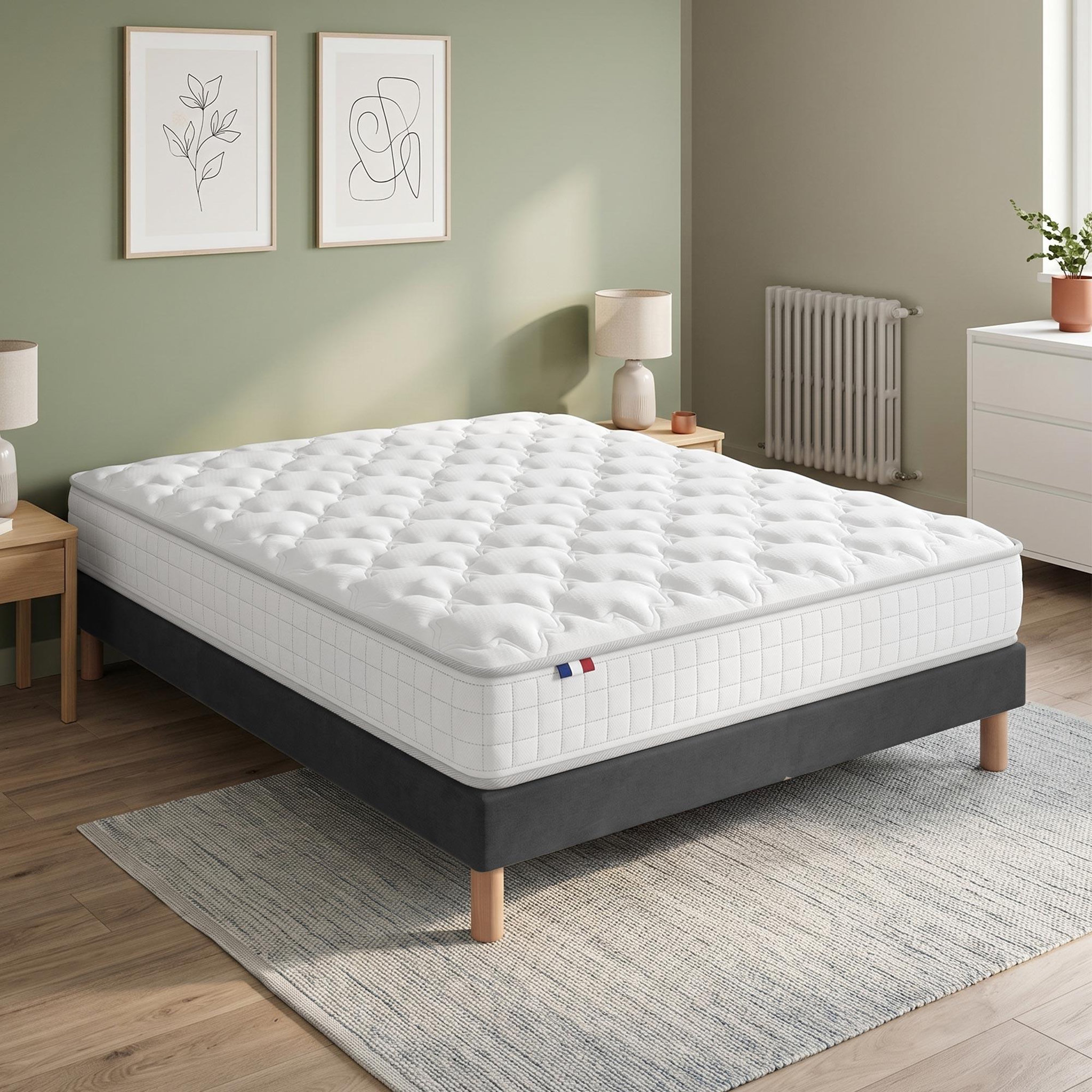 IDLITERIE Ensemble matelas ressorts ensachés SPECTRE + Sommier tapissier 140 x 200 Sommier Noir