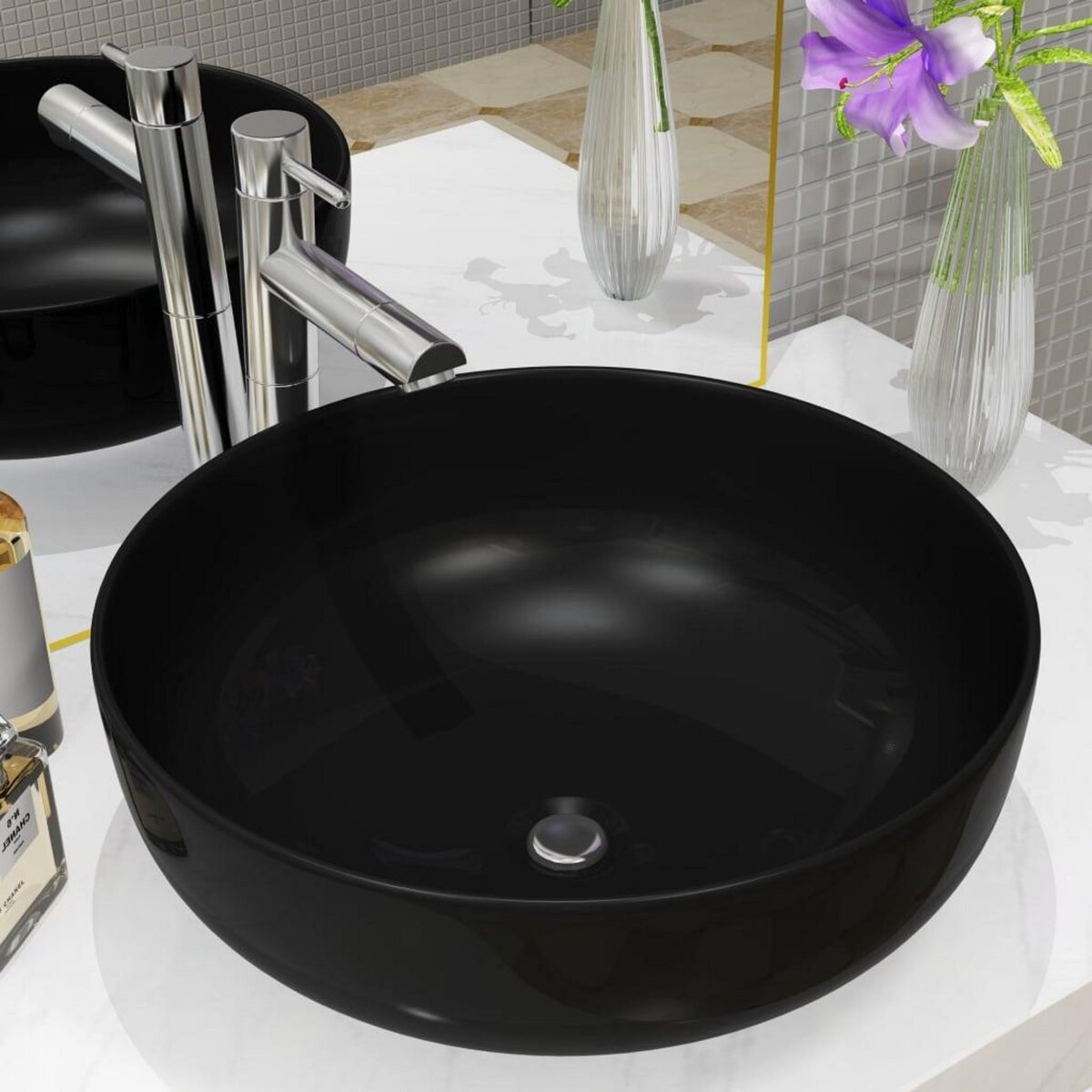 VIDAXL Lavabo rond Ceramique Noir 41,5 x 13,5 cm
