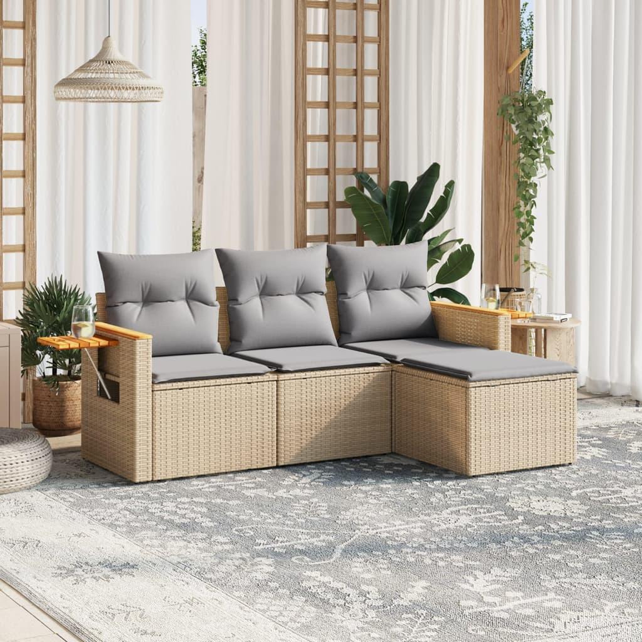 VIDAXL Salon de jardin avec coussins 4 pcs beige resine tressee