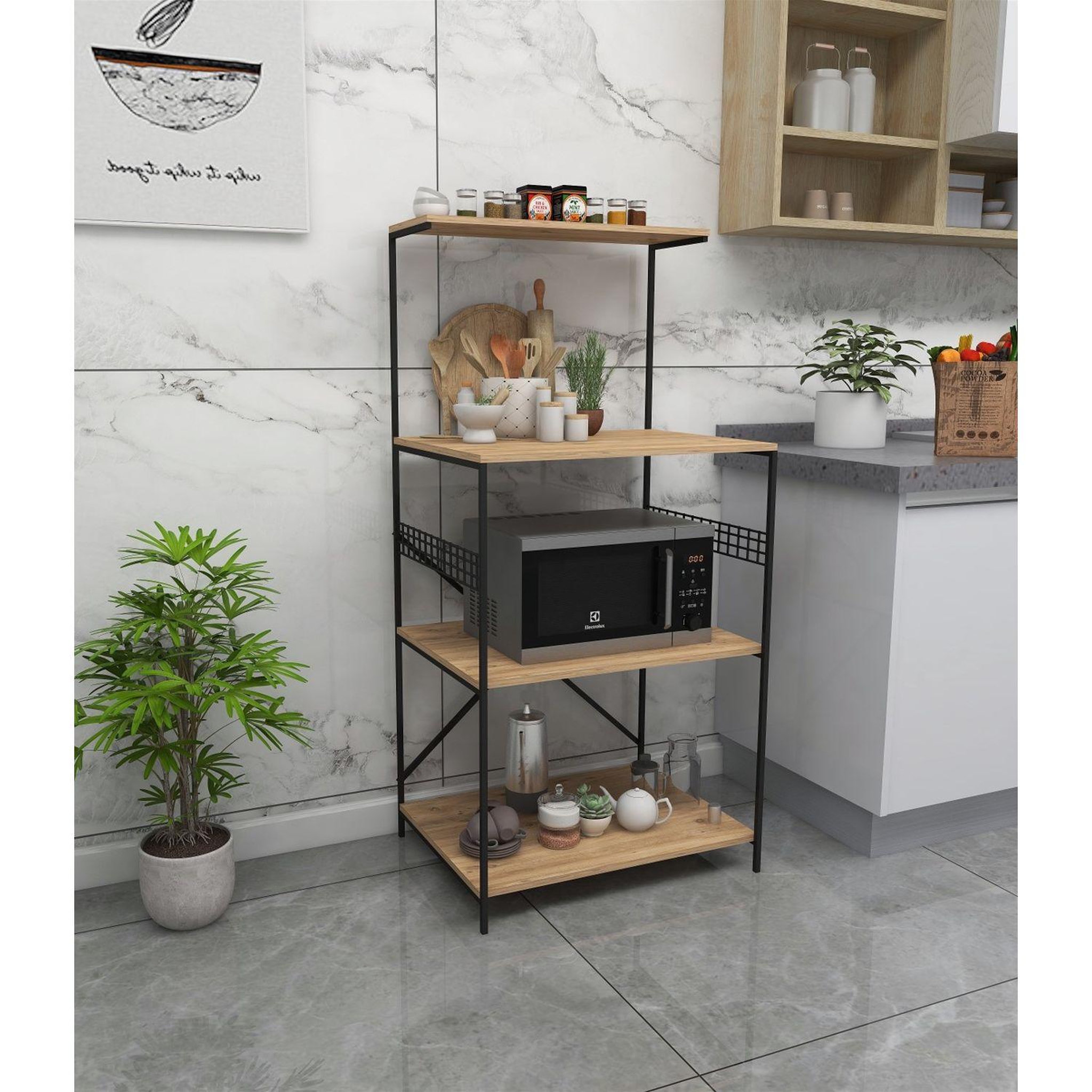 Voir la diapositive 2 : TOILINUX Etagère métal et bois pour cuisine - marron et noir