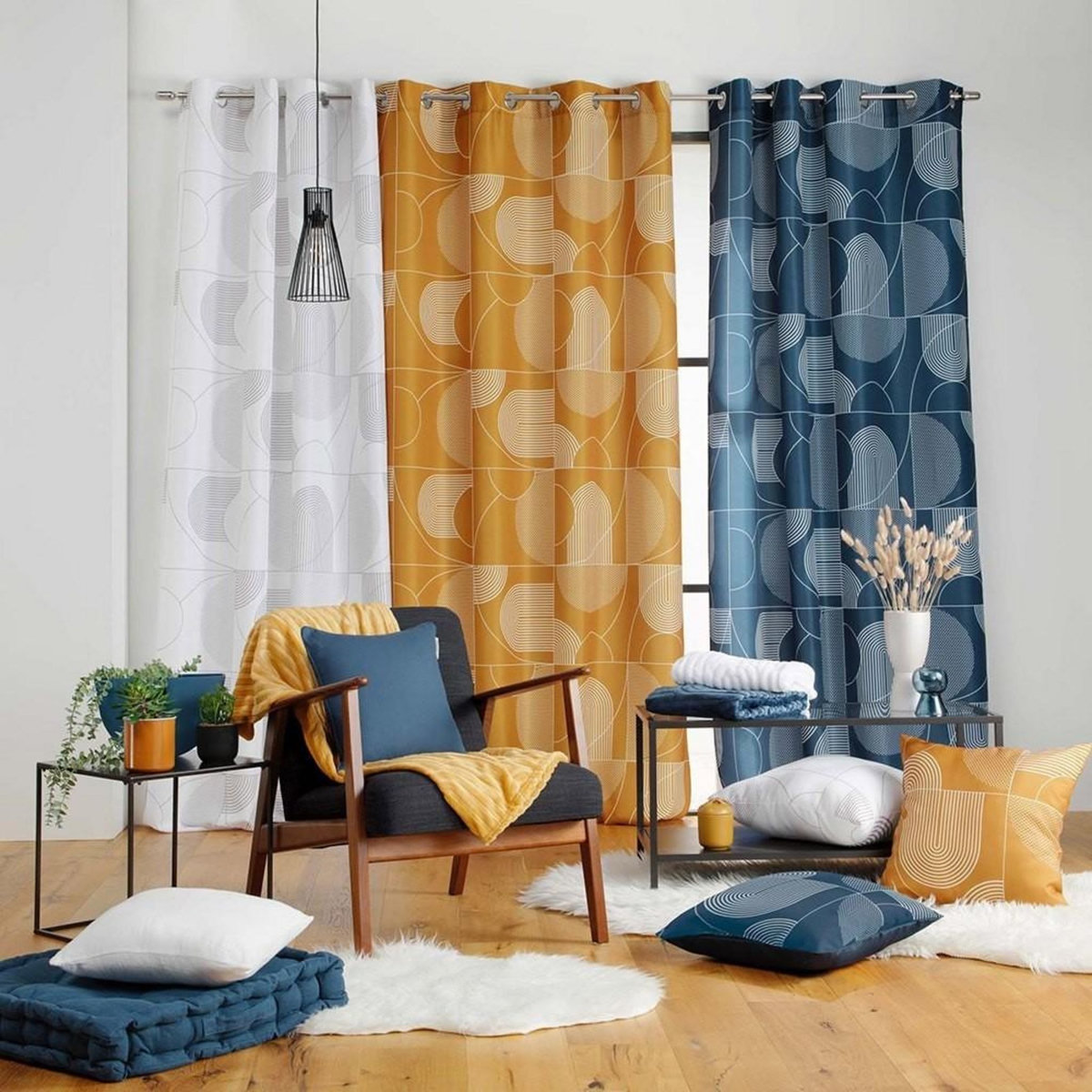 Douceur d'Intérieur Rideau à œillets 140x260 Esquisse bleu