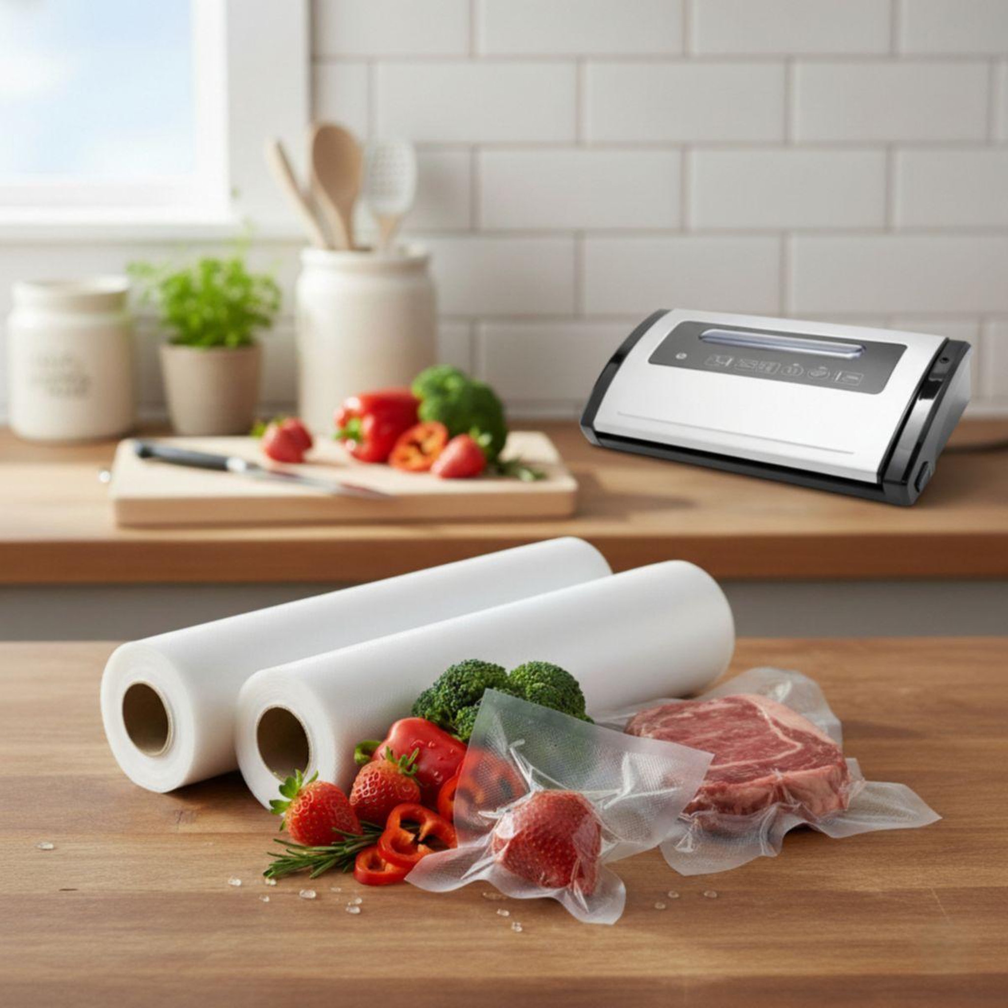 Voir la diapositive 2 : ESSENTIEL B Sac sous vide vbr2805 2 rouleaux 28cm x 5.5m
