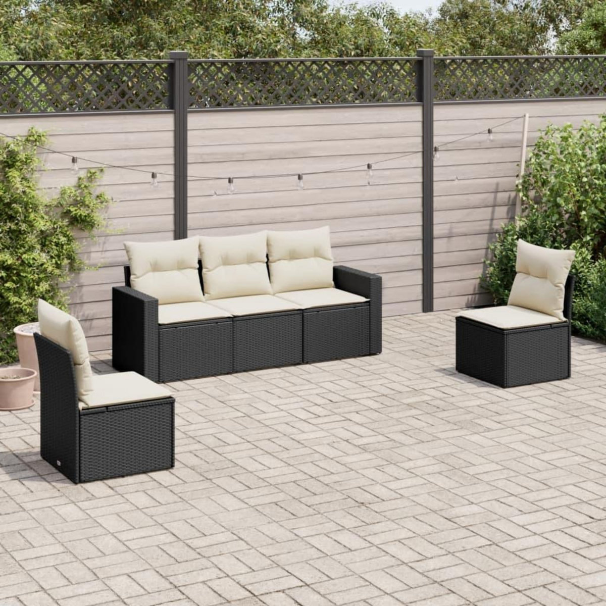 VIDAXL Salon de jardin 5 pcs avec coussins noir resine tressee