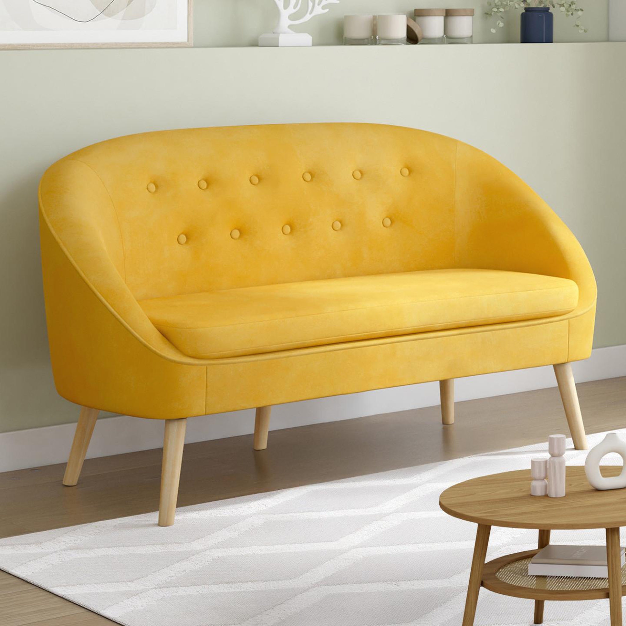 Voir la diapositive 2 : ID MARKET Canapé banquette sonia en velours jaune