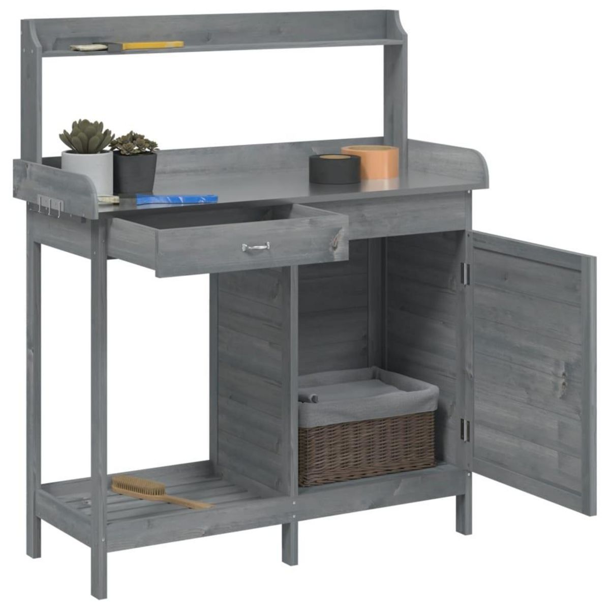 VIDAXL Table de rempotage avec armoire gris bois massif de sapin