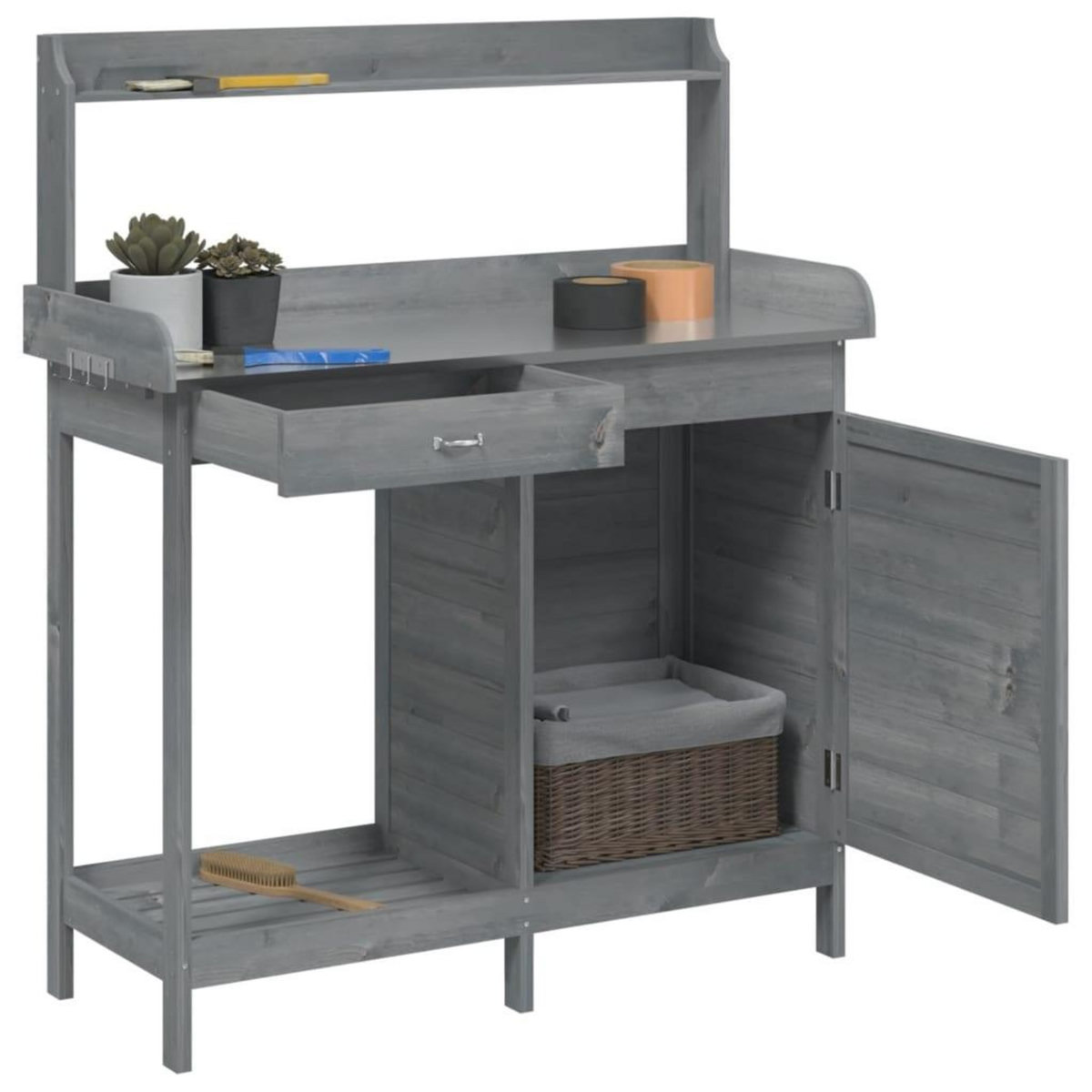 VIDAXL Table de rempotage avec armoire gris bois massif de sapin
