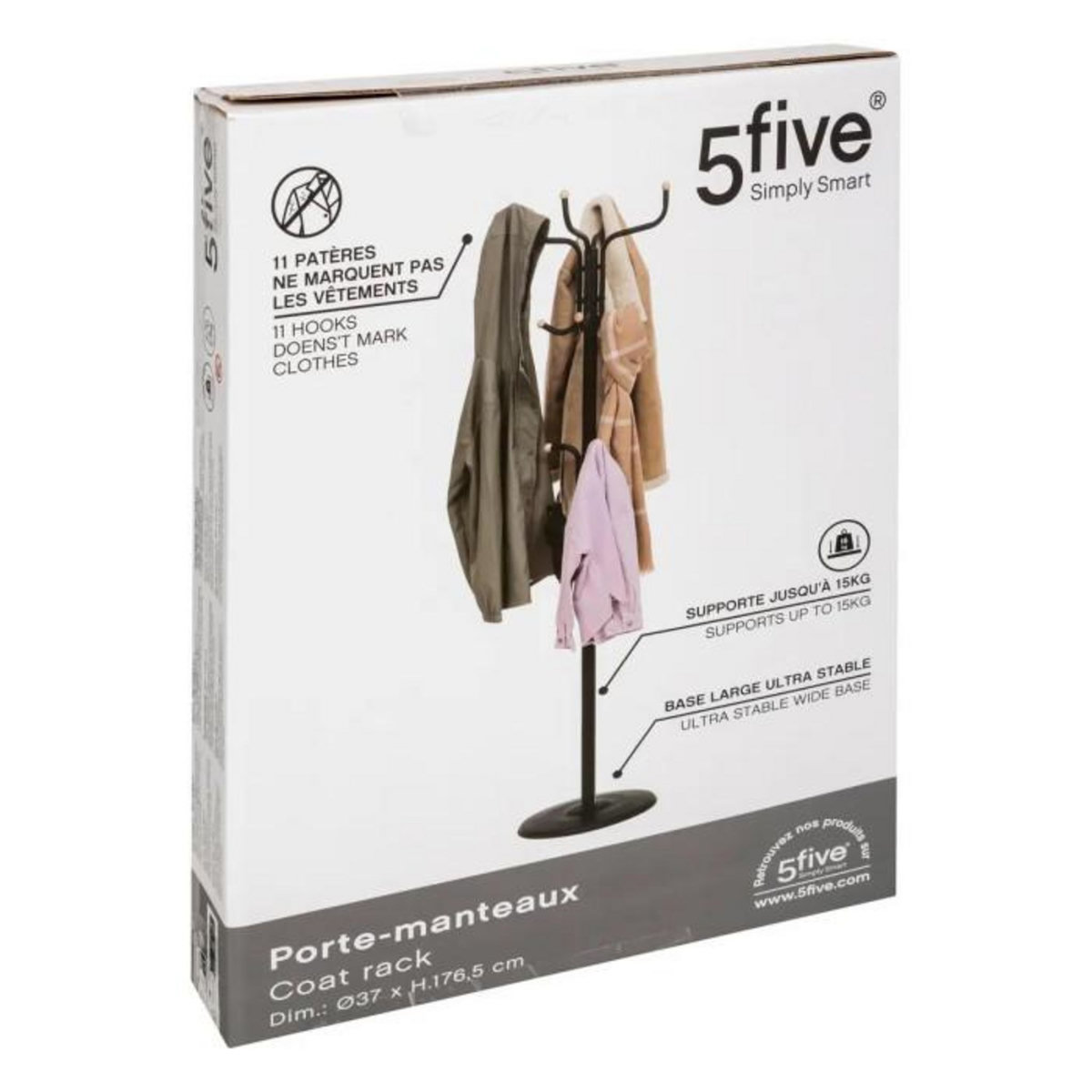 FIVE Porte-Manteaux en Métal  11 Patères  177cm Noir