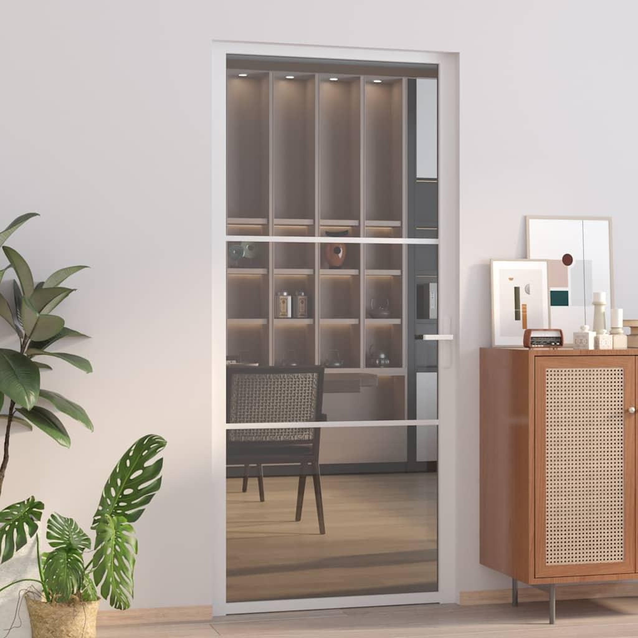 Voir la diapositive 2 : VIDAXL Porte interieure 93x201,5 cm Blanc Verre ESG et aluminium